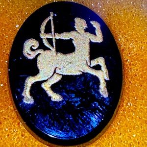 Vintage, black, onyx  stone, Sagittarius zodiac